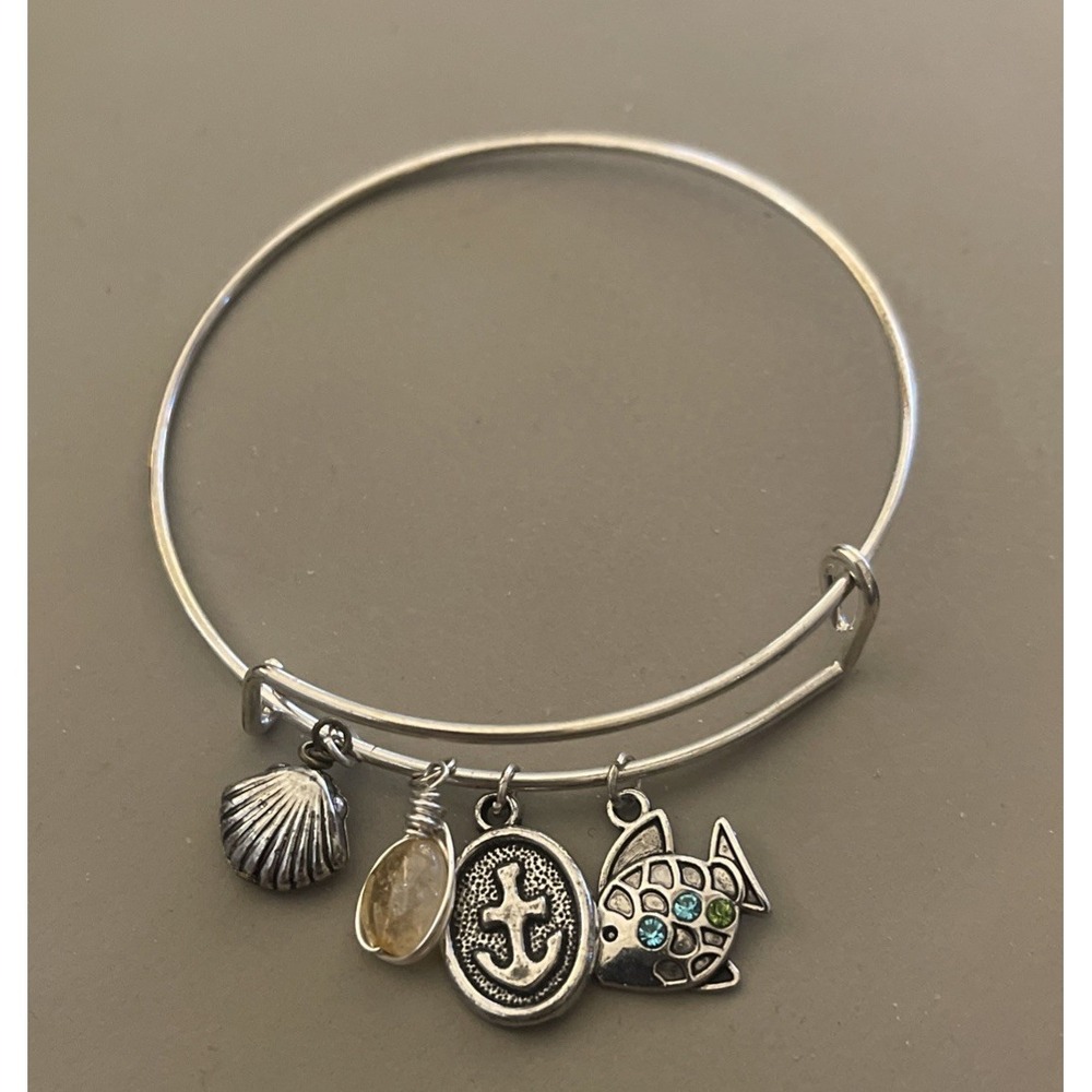 Charm Bracelet Adjustable Bracelet 4 Charms 5 To 7 In. Anchor Shell‎ Fish